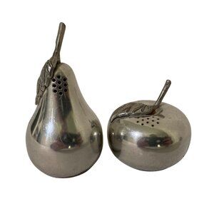 Vintage MCM Kirk Stieff Pewter Pear And Apple Salt and Pepper Set